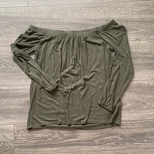 Hollister Olive Green Off-the-Shoulder Long Sleeve Top